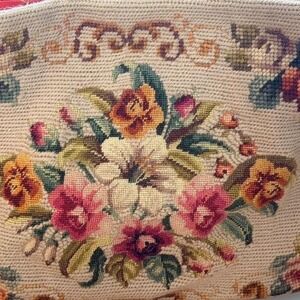 Vintage Handmade Floral Needlepoint Clutch Bag Evening Handbag